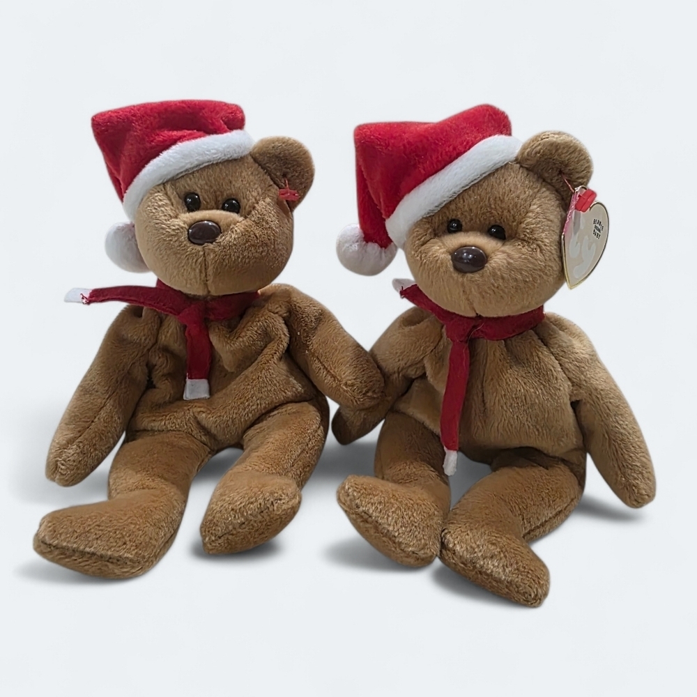 TY Beanie Babies Teddy Bears Red Santa Hats Classic Christmas Decorations Set